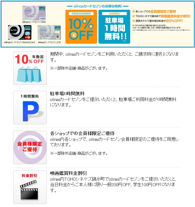 Olinasカードのポイントプログラム及び各種特典