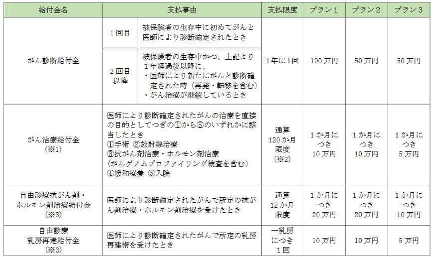 吸わんトクがん保険の保障内容(出典:SOMPOひまわり生命プレスリリース「ネット完結型がん保険吸わんトクがん保険を発売」2021年3月22日)