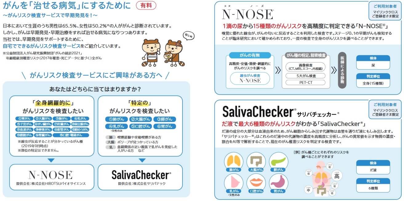 N-NOSEとSalivaCheckerについて(出典:健康をサポートするがん保険勇気のお守り 商品パンフレット2023年3月改定版)