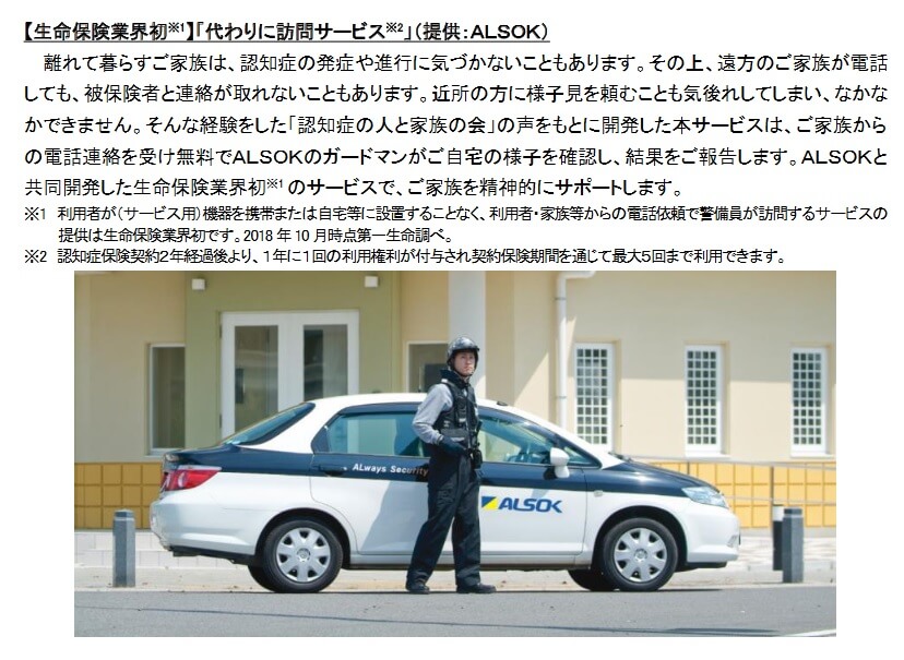ジャスト認知症保険の代わりに訪問サービスの内容(出典:第一生命ニュースリリース「かんたん告知認知症保険の発売」2018年11月20日)