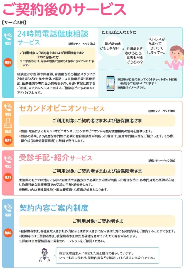 認知症保険toスマイルの契約後のサービス(出典:ネオファースト生命「認知症保険toスマイル」商品パンフレット2021年12月版)