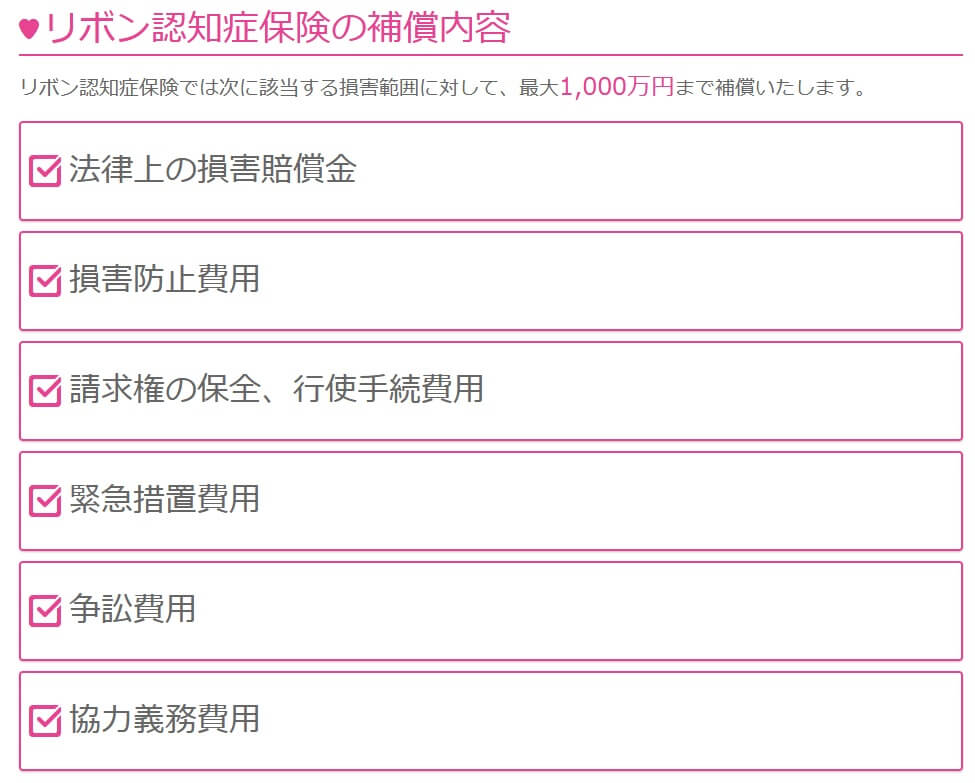 リボン認知症保険の保障内容(出典:リボン少短公式HP)