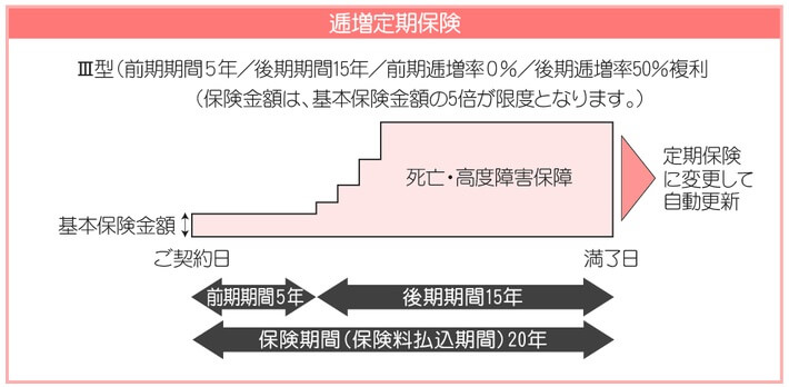 逓増型定期保険の死亡保険金額の増減イメージ