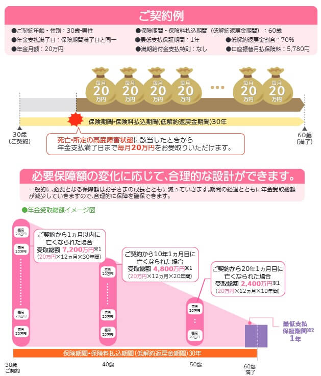フコクしんらい生命の守ってあげたいFSの保障内容(出典:フコクしんらい生命 商品パンフレット「守ってあげたいFS」 2022年4月版)