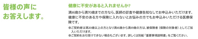 まかせて安心医療保険の告知項目(出典:Chubb損害保険 まかせて安心医療保険 商品パンフレット)