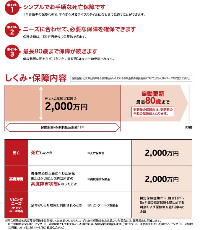 楽天生命スーパー定期保険の保障内容(出典:楽天生命 保険商品総合パンフレット2023年4月版)